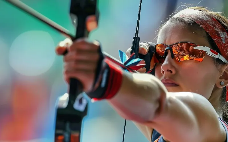 Concentrated Female Archer at Competition.webp