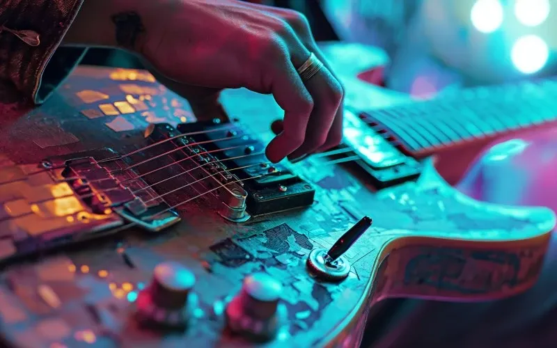 Neon Glow Guitarist Close-Up.webp